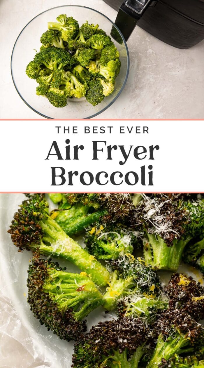 Pin graphic for air fryer broccoli