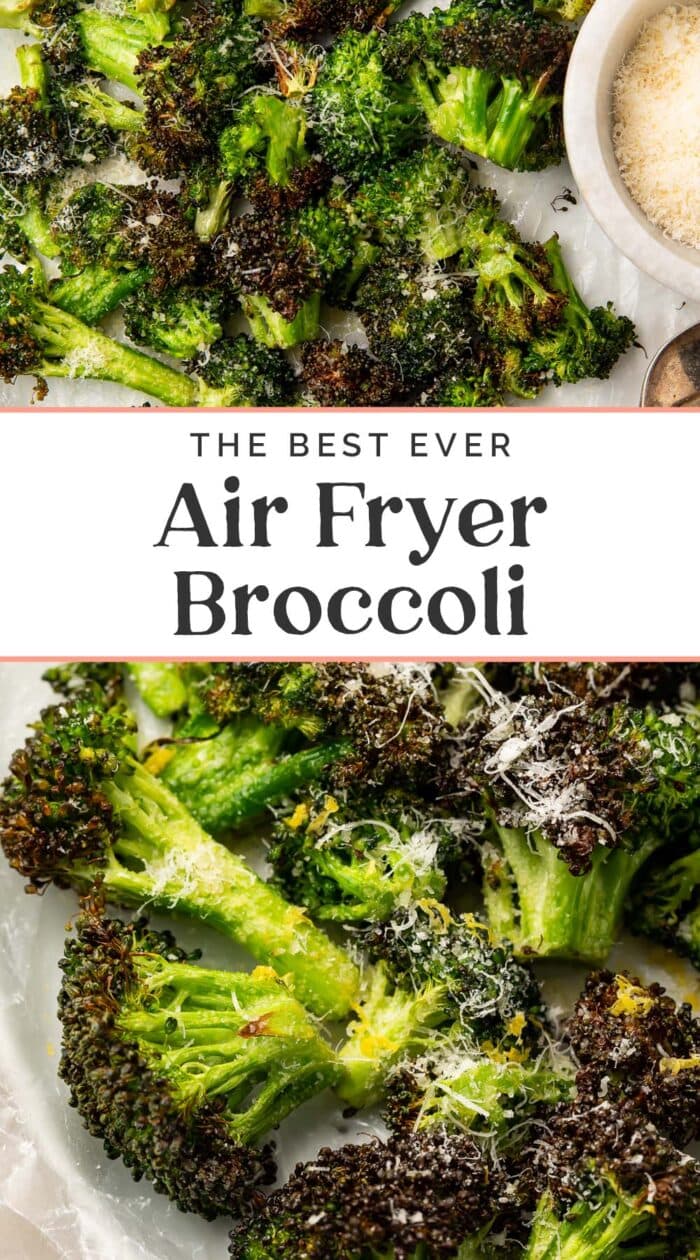 Pin graphic for air fryer broccoli