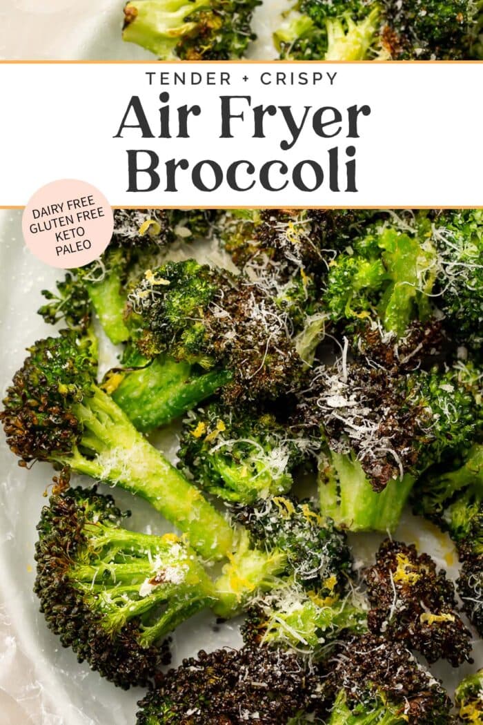 Pin graphic for air fryer broccoli