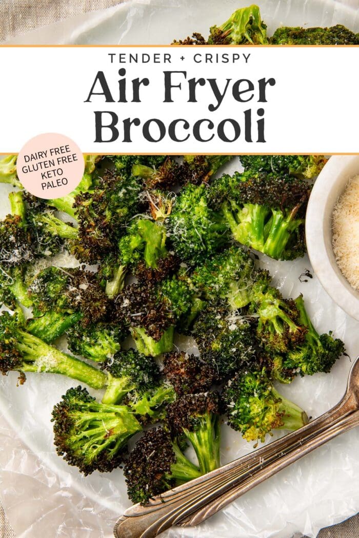 Pin graphic for air fryer broccoli