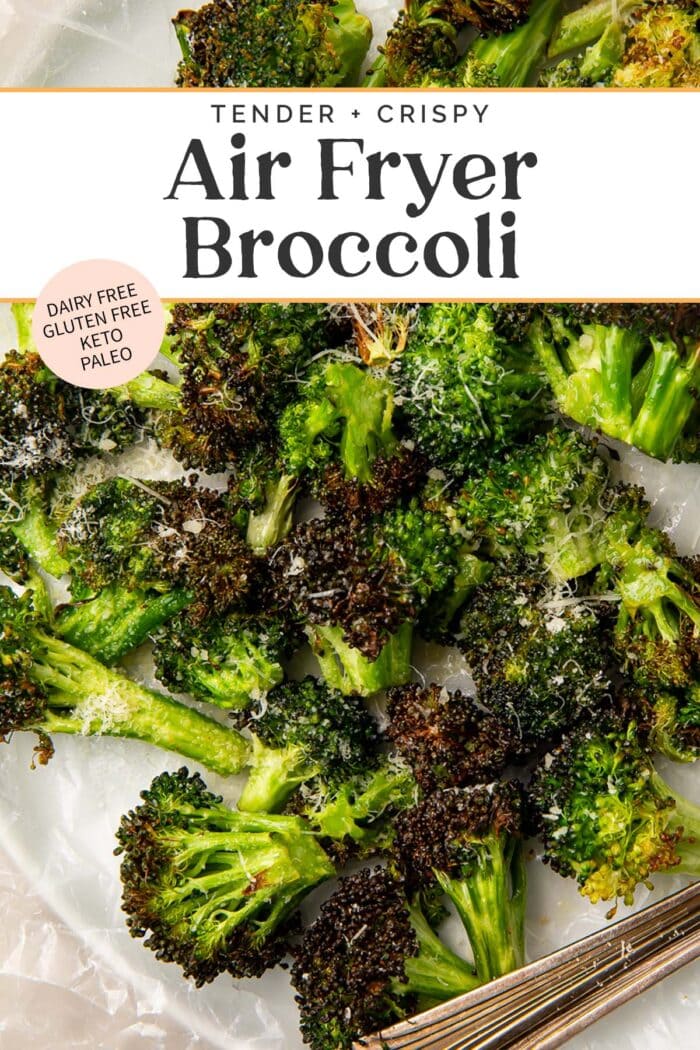 Pin graphic for air fryer broccoli