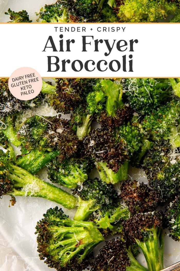 Pin graphic for air fryer broccoli