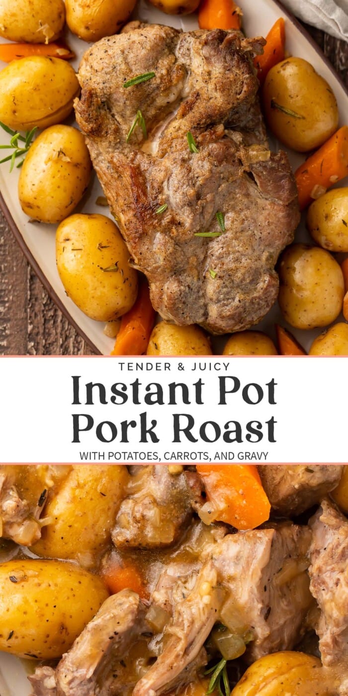 Pin graphic for Instant Pot pork roast