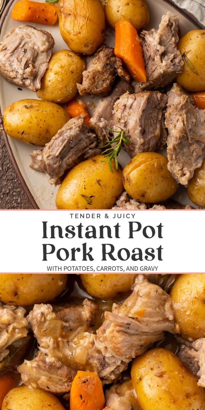 Pin graphic for Instant Pot pork roast