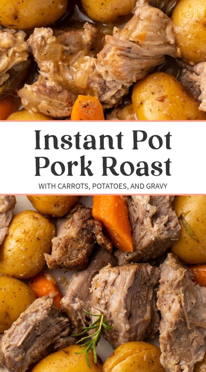 Pin graphic for Instant Pot pork roast