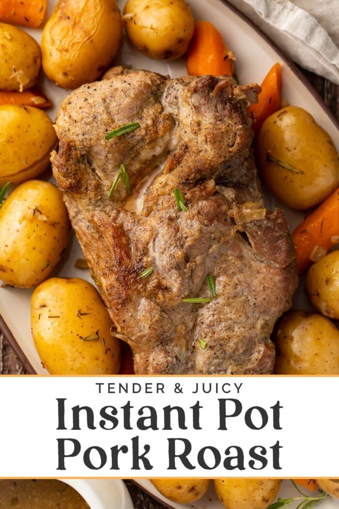 Pin graphic for Instant Pot pork roast