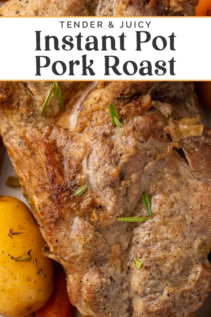 Pin graphic for Instant Pot pork roast