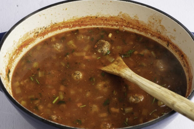 Meatball soup in dutch oven