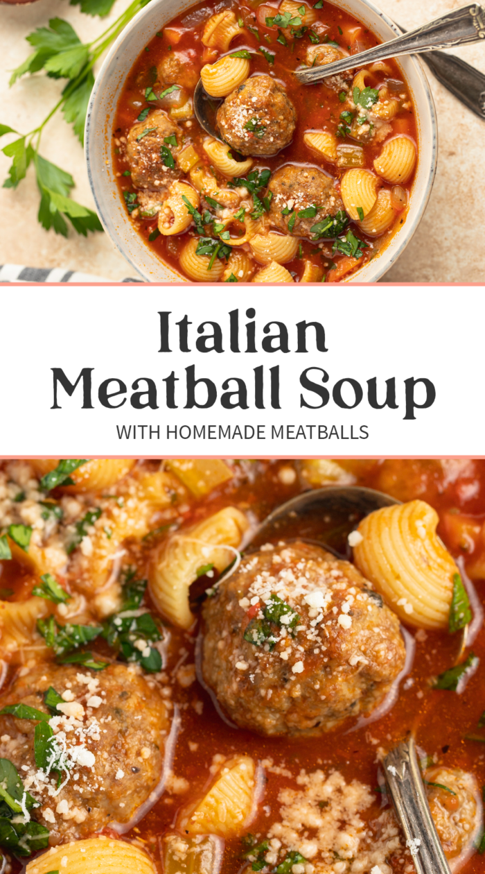 Pin graphic for meatball soup