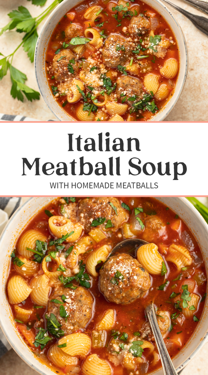 Pin graphic for meatball soup