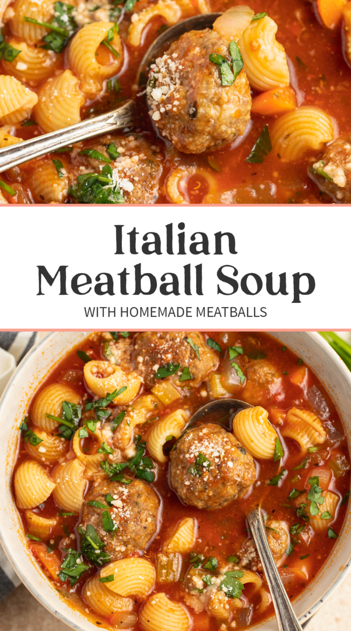 Pin graphic for meatball soup