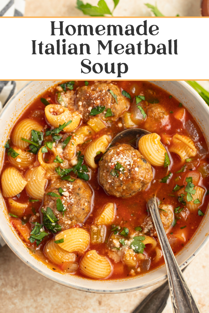 Pin graphic for meatball soup