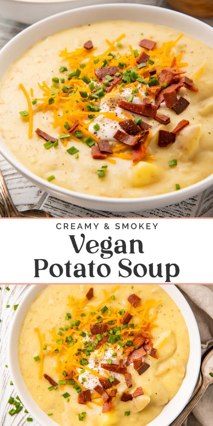 Pin graphic for vegan potato soup