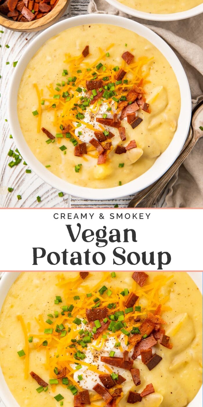 Pin graphic for vegan potato soup