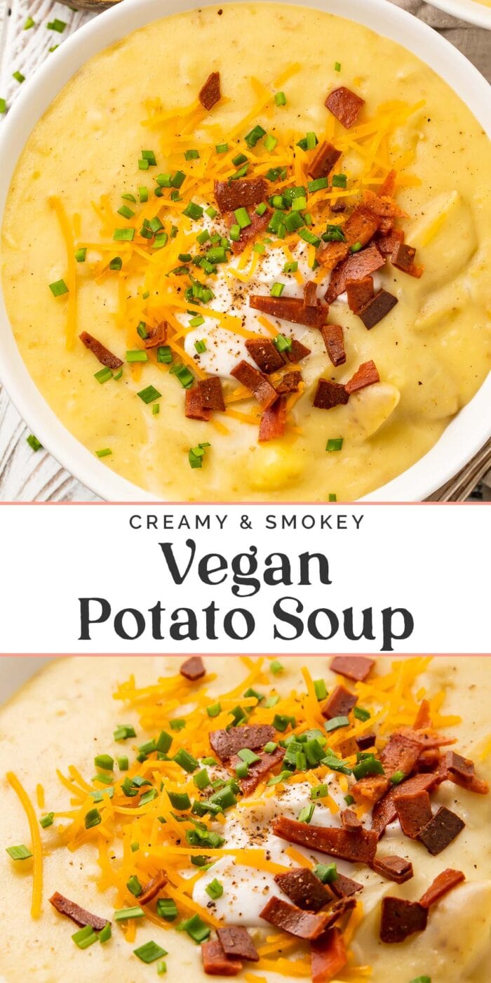 Pin graphic for vegan potato soup