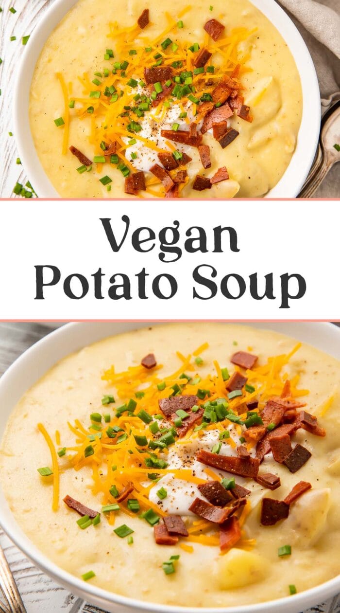 Pin graphic for vegan potato soup