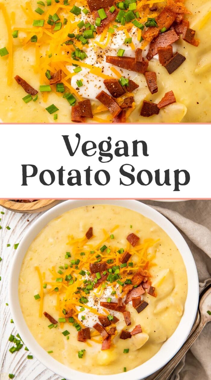 Pin graphic for vegan potato soup