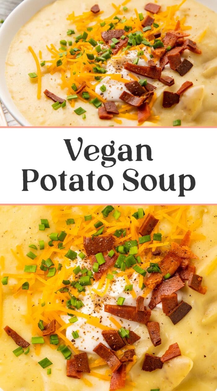 Pin graphic for vegan potato soup