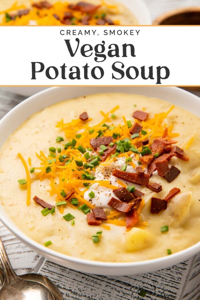 Pin graphic for vegan potato soup