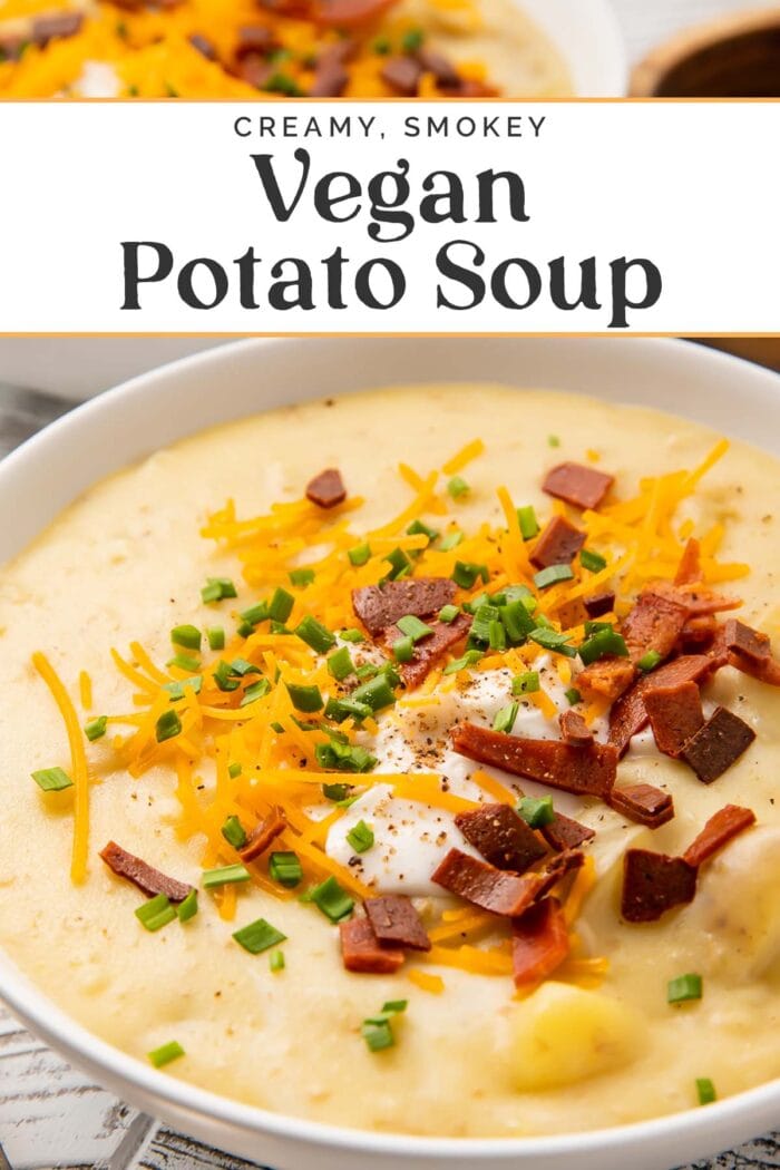 Pin graphic for vegan potato soup