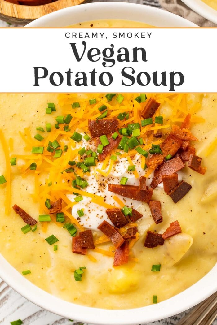 Pin graphic for vegan potato soup