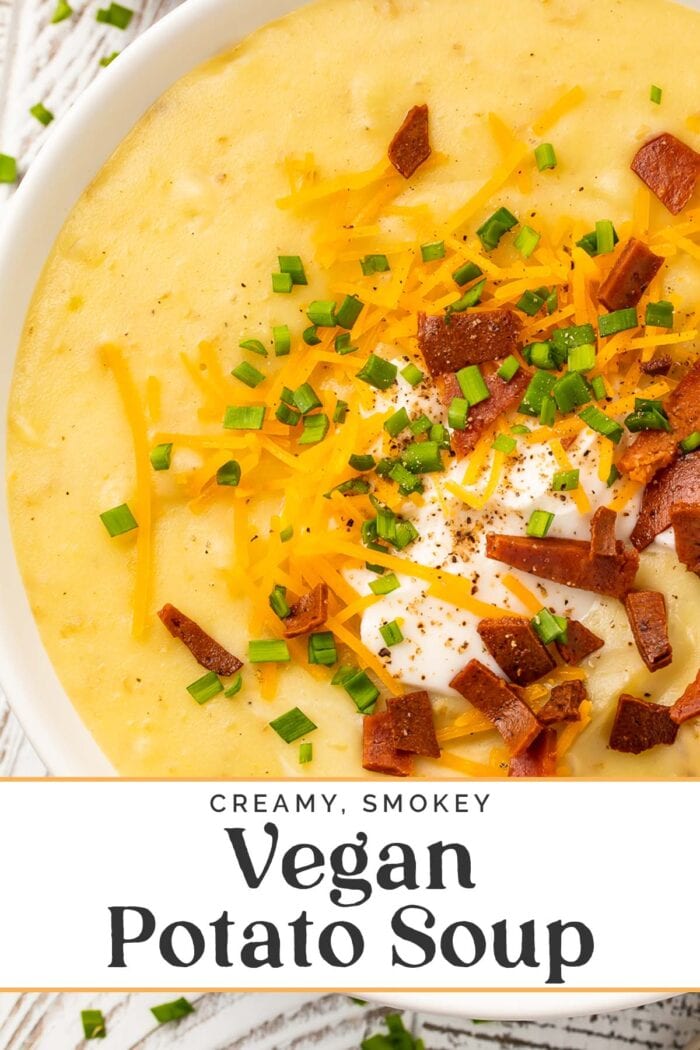 Pin graphic for vegan potato soup