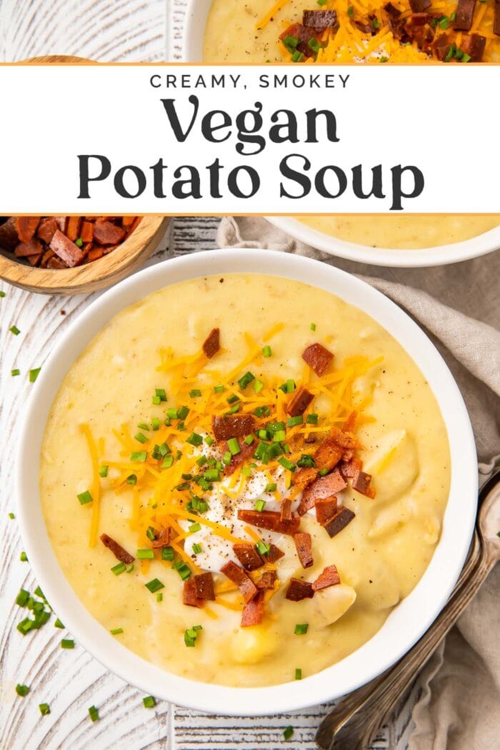 Pin graphic for vegan potato soup