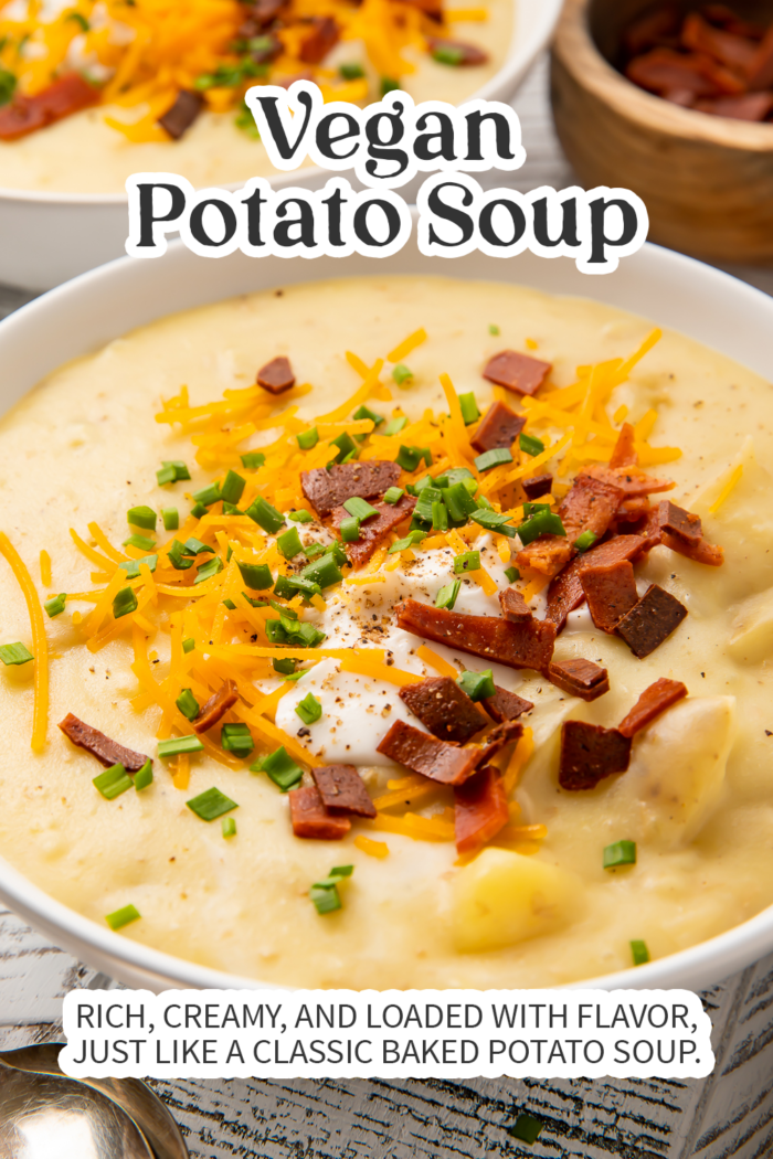 Pin graphic for vegan potato soup