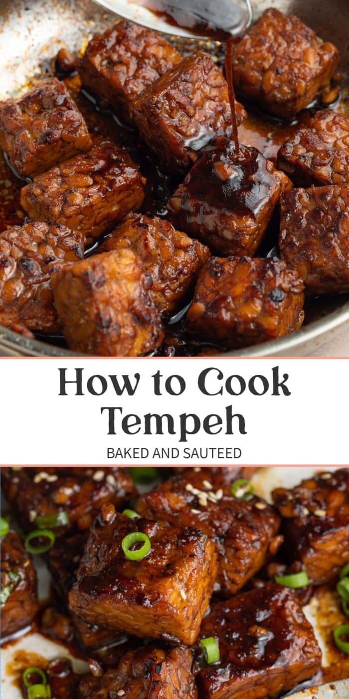 Pin graphic for how to cook tempeh