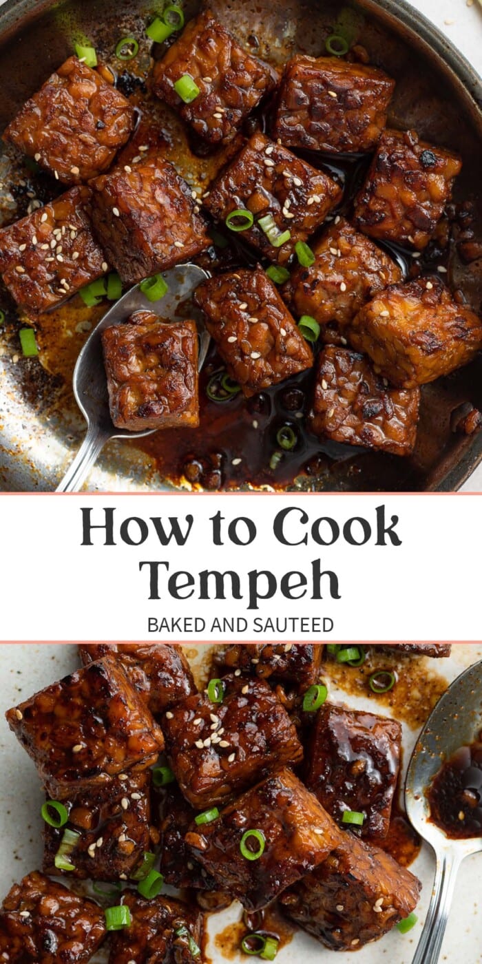 Pin graphic for how to cook tempeh