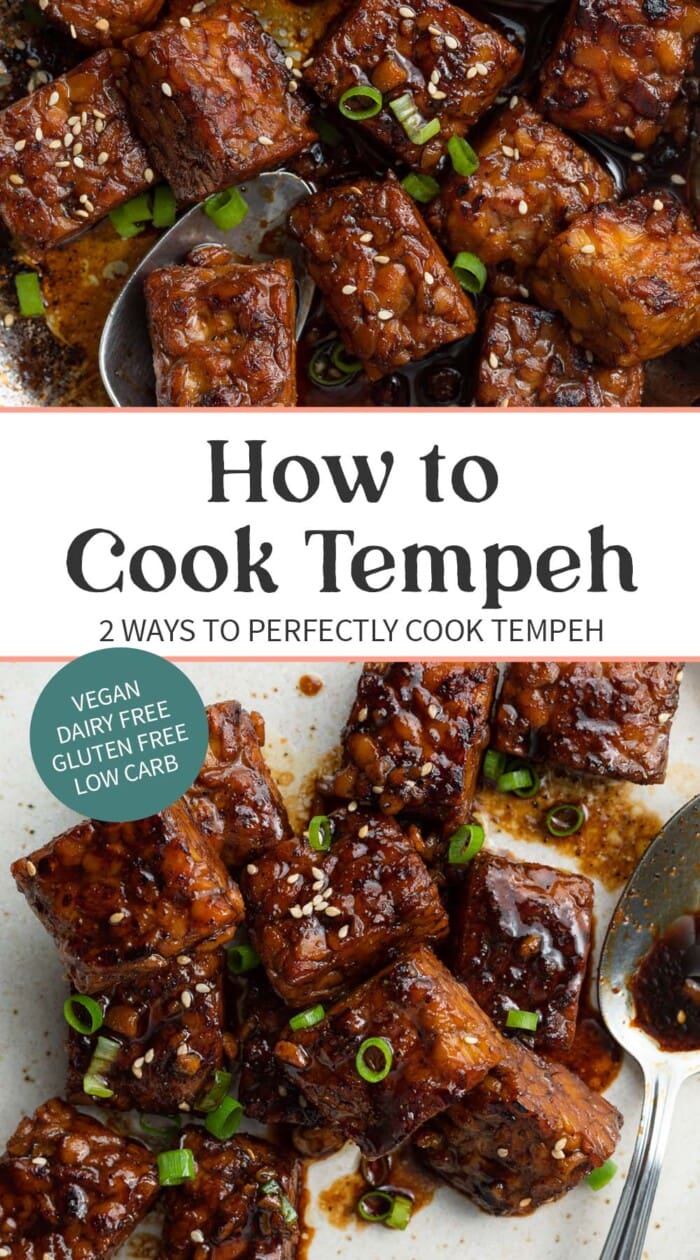 Pin graphic for how to cook tempeh