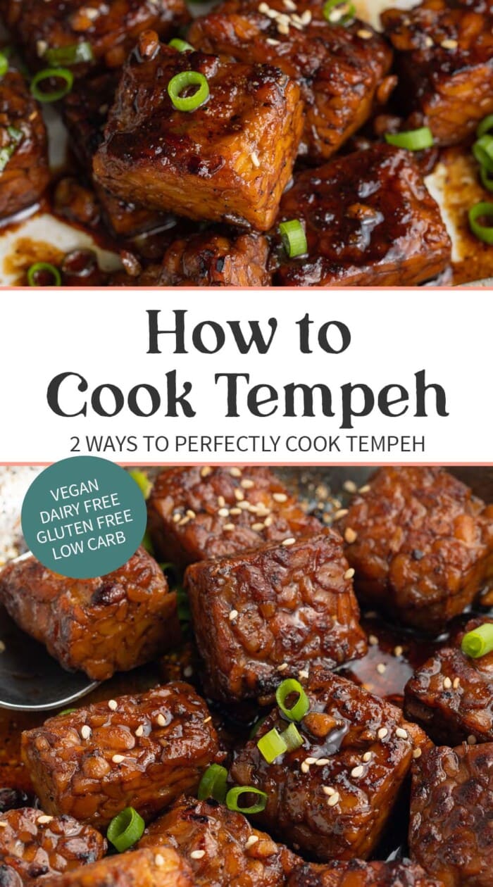 Pin graphic for how to cook tempeh