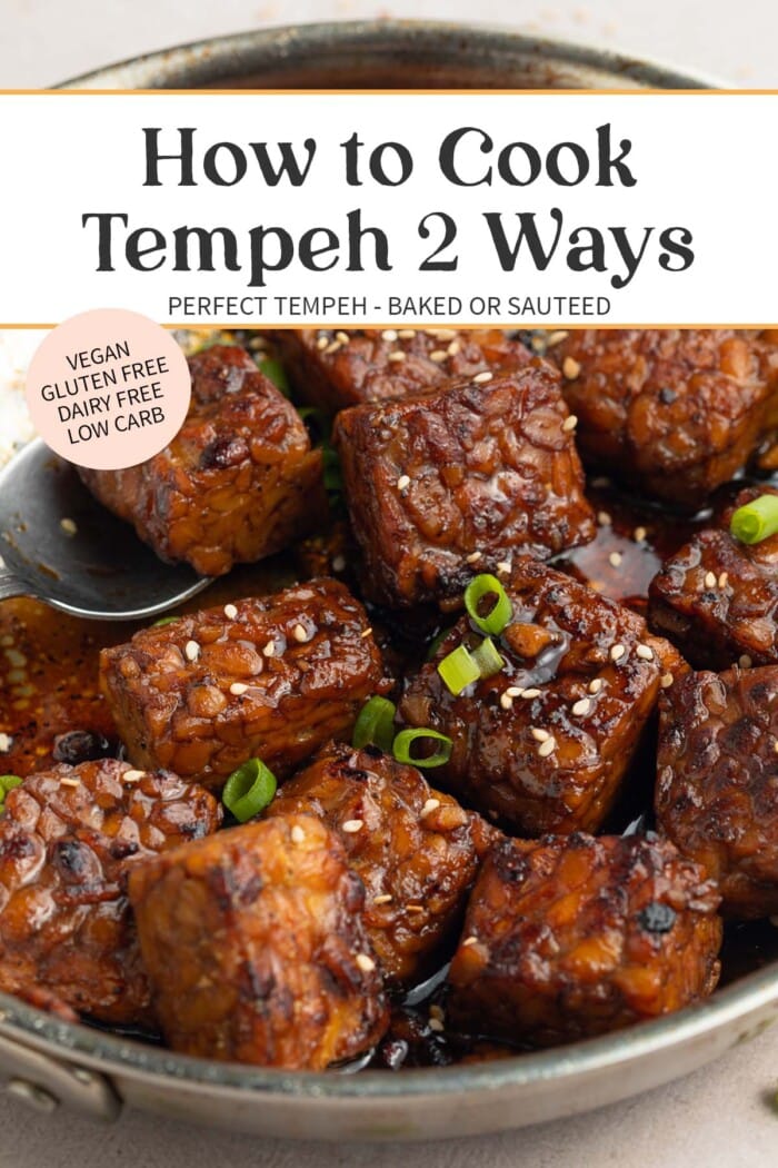 Pin graphic for how to cook tempeh