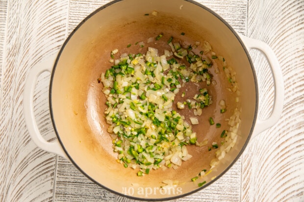 Onion and jalapeño in large pot