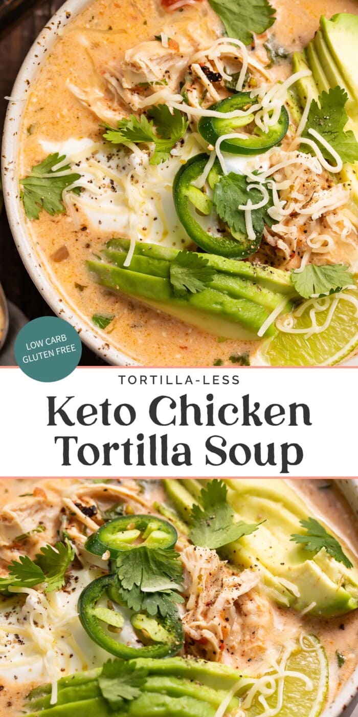 Pin graphic for keto chicken tortilla soup