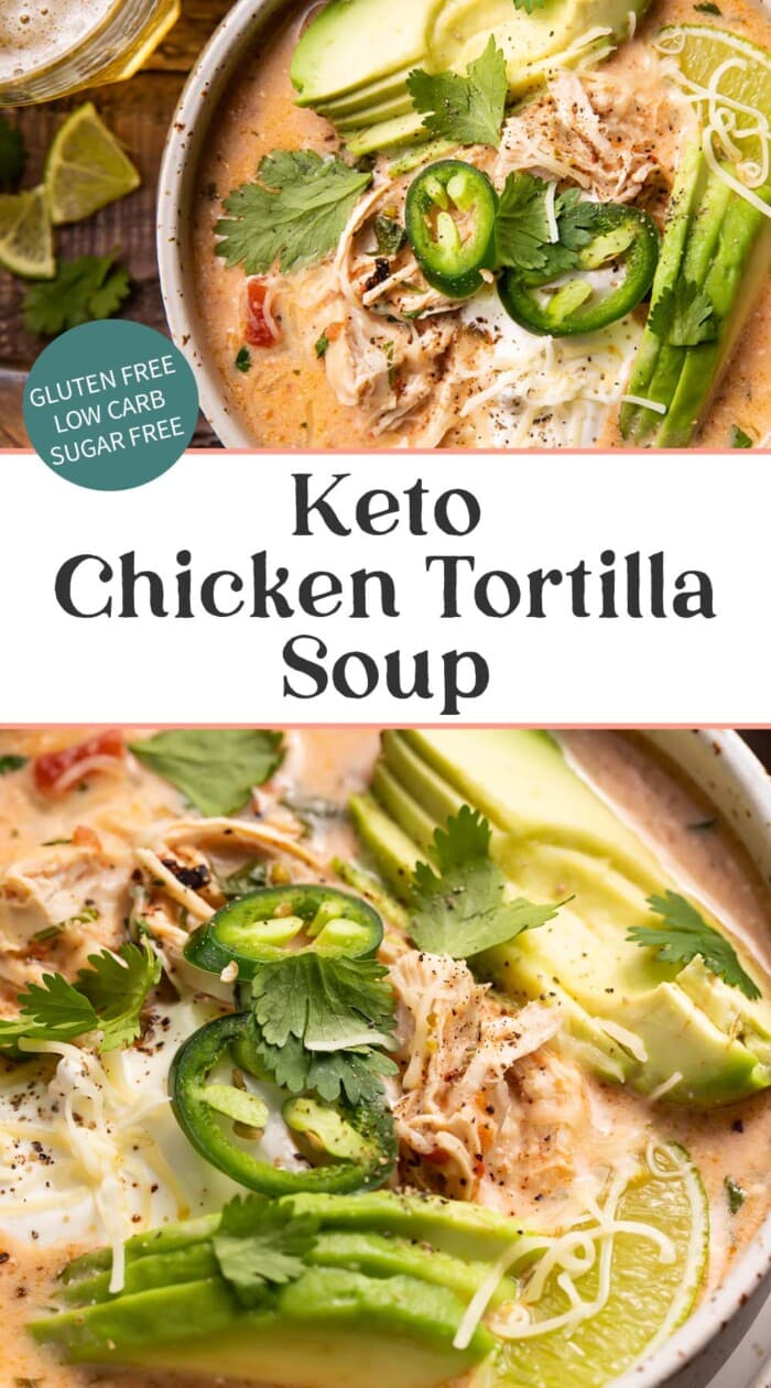 Pin graphic for keto chicken tortilla soup