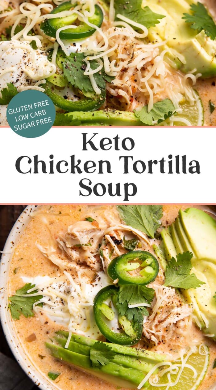 Pin graphic for keto chicken tortilla soup