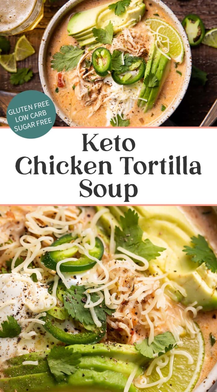 Pin graphic for keto chicken tortilla soup