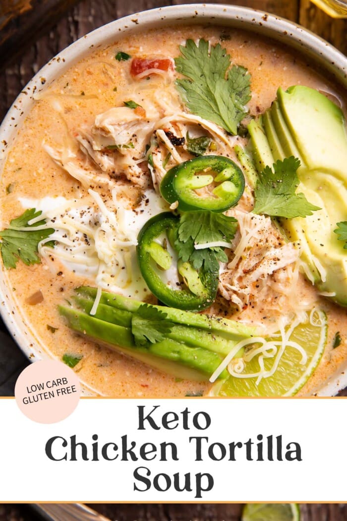 Pin graphic for keto chicken tortilla soup