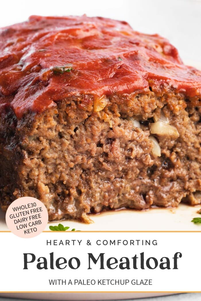 Pin graphic for paleo meatloaf.