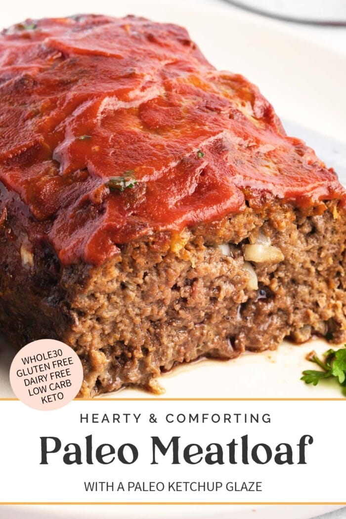 Pin graphic for paleo meatloaf.