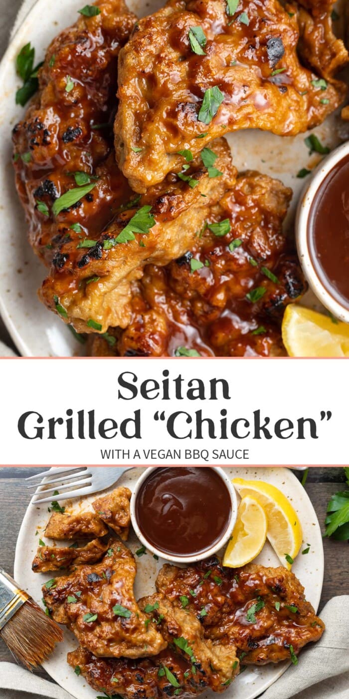 Pin graphic for seitan grilled chicken