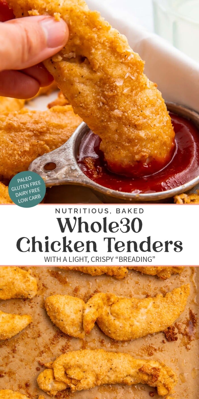 Pin graphic for Whole30 chicken tenders