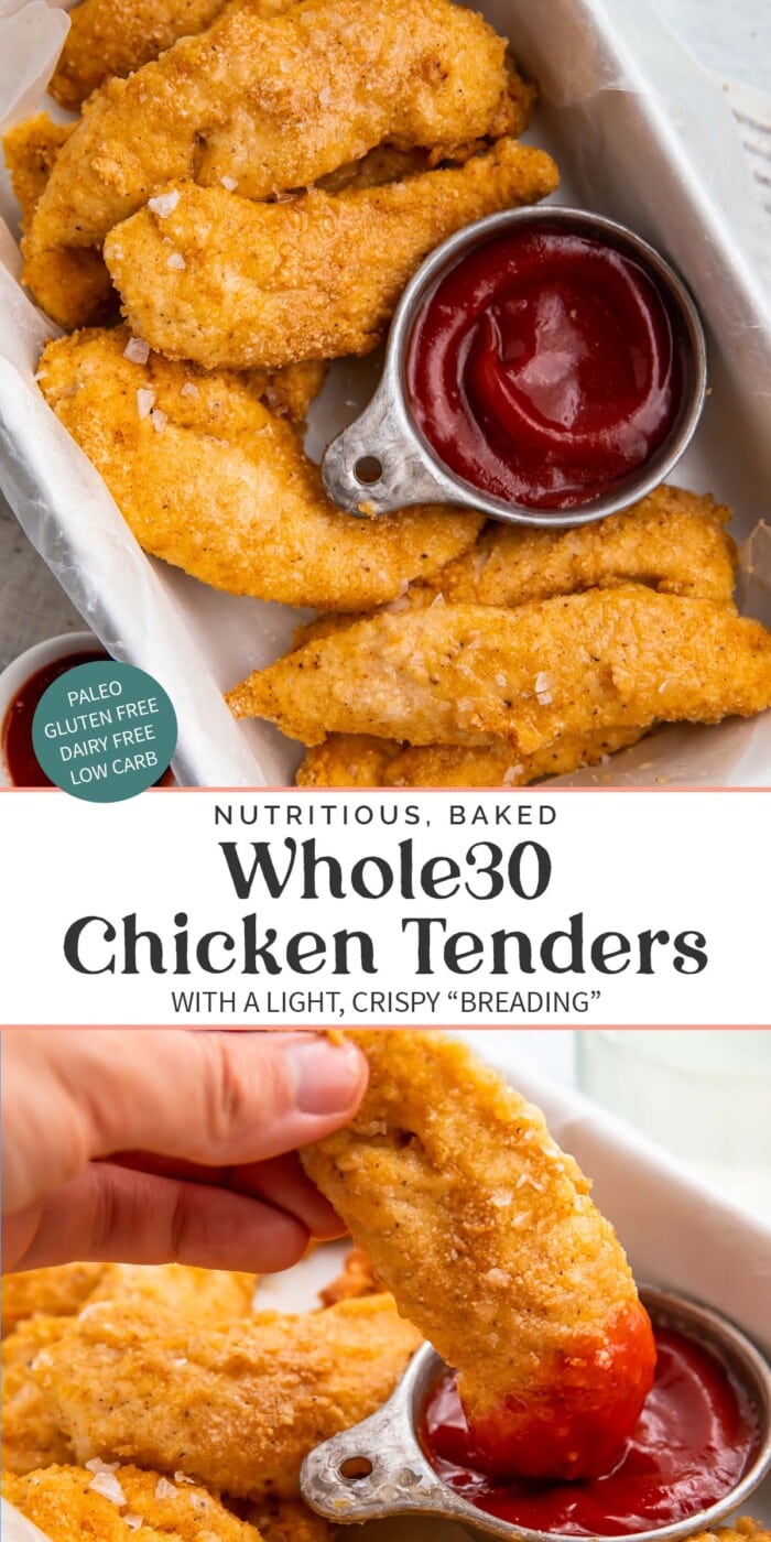 Pin graphic for Whole30 chicken tenders