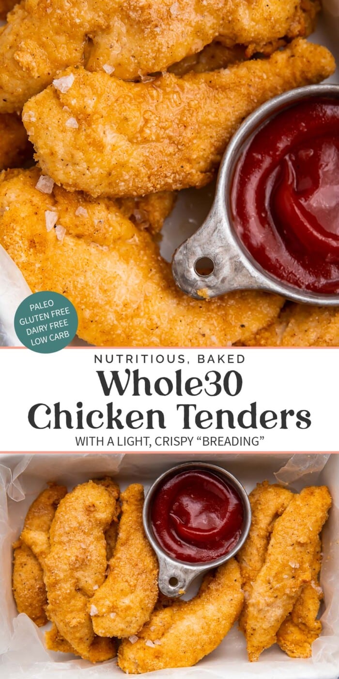 Pin graphic for Whole30 chicken tenders