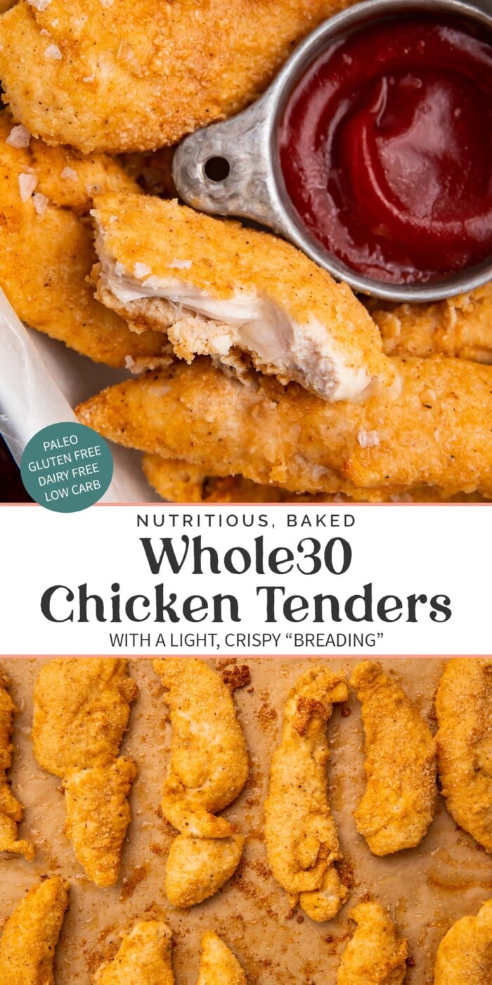 Pin graphic for Whole30 chicken tenders