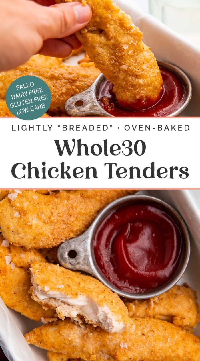 Pin graphic for Whole30 chicken tenders