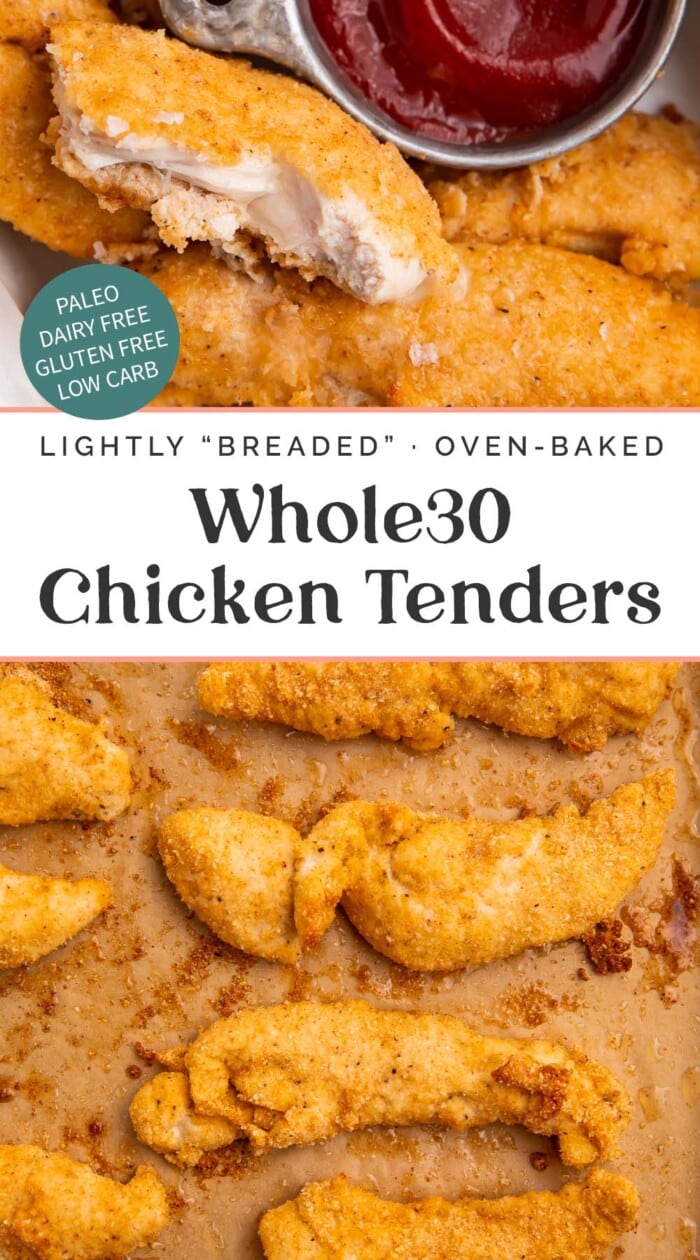 Pin graphic for Whole30 chicken tenders