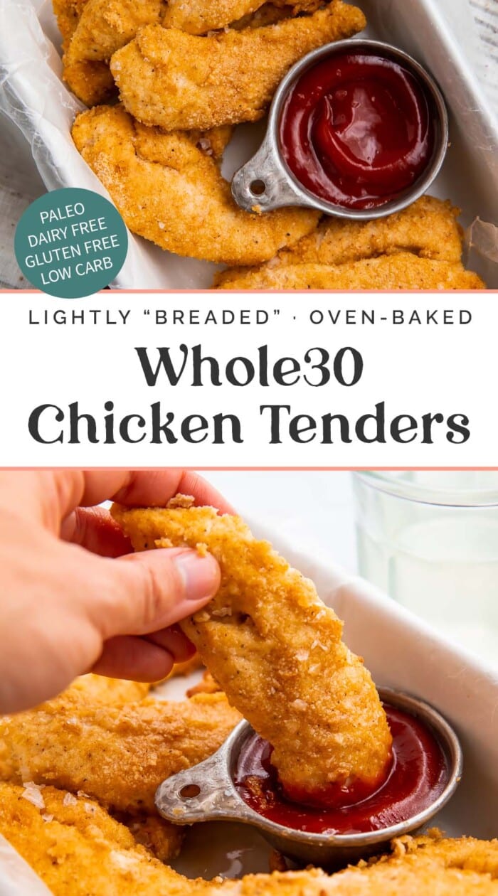 Pin graphic for Whole30 chicken tenders