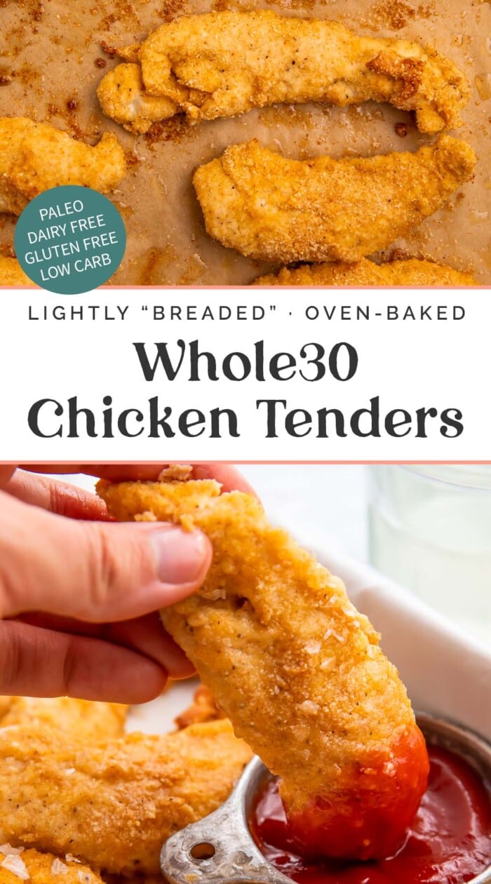 Pin graphic for Whole30 chicken tenders